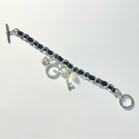 Guess Rhinestone Charm Link Bracelet with Black Band - Picture 6 of 7